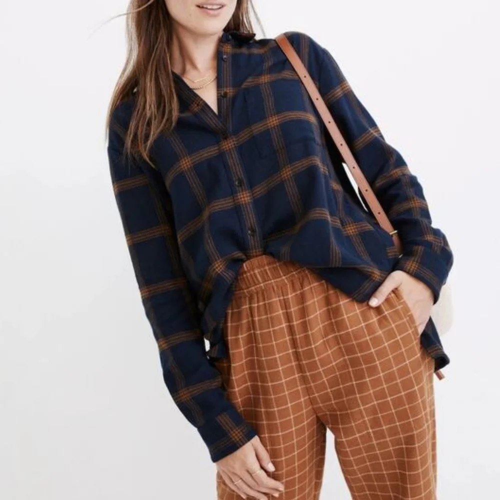 Madewell Navy and Brown Checkered Shirt Jacket - Picture 1 of 4